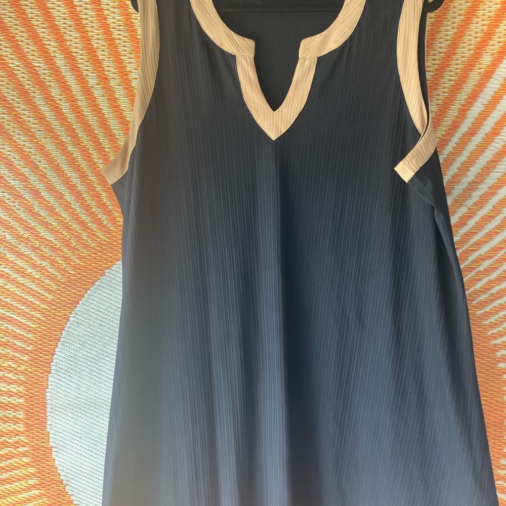 Sleeveless Black Dress with Cream Trim - Picture 2 of 4